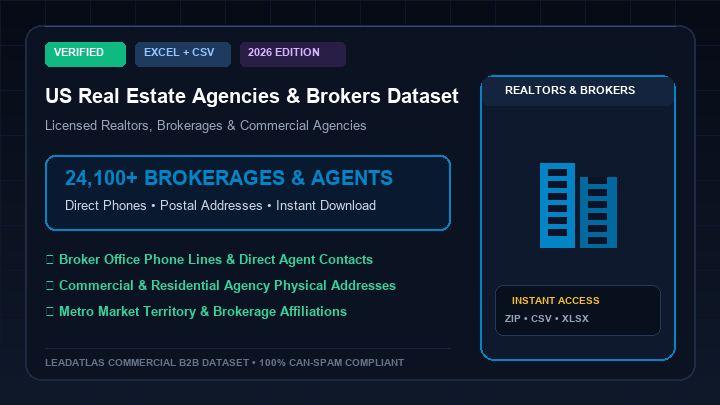 US Real Estate Agencies & Brokers Dataset (24,100+ Commercial Records)